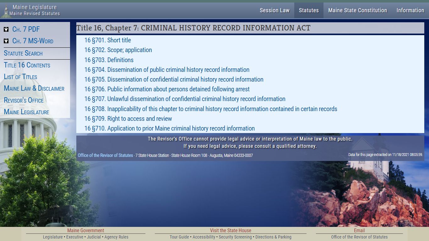 Title 16, Chapter 7: CRIMINAL HISTORY RECORD ... - Maine